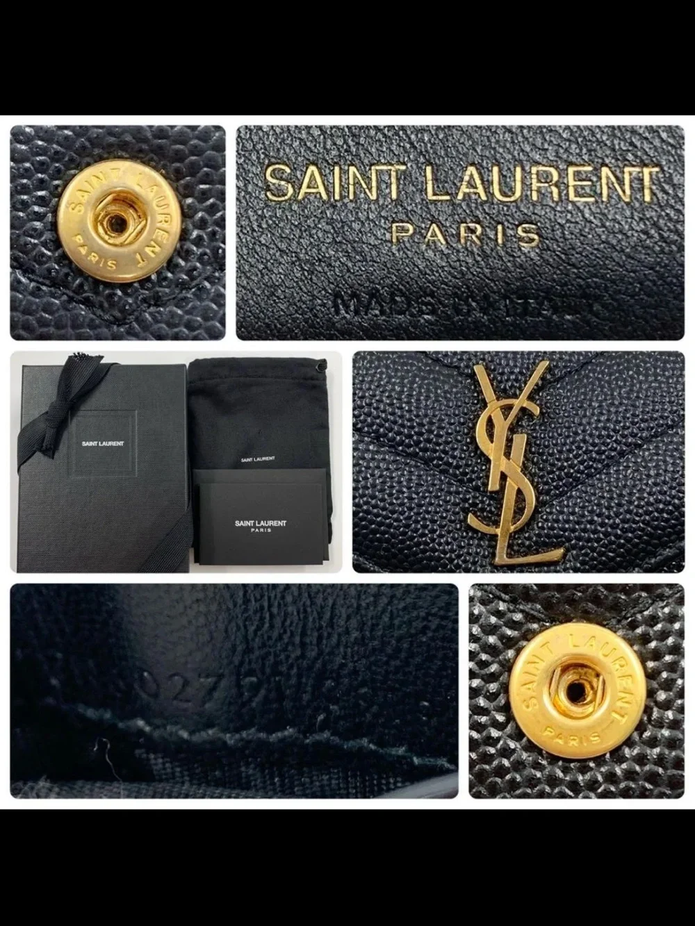 Saint Laurent Black Chevron Quilted Leather Card Case with Gold YSL